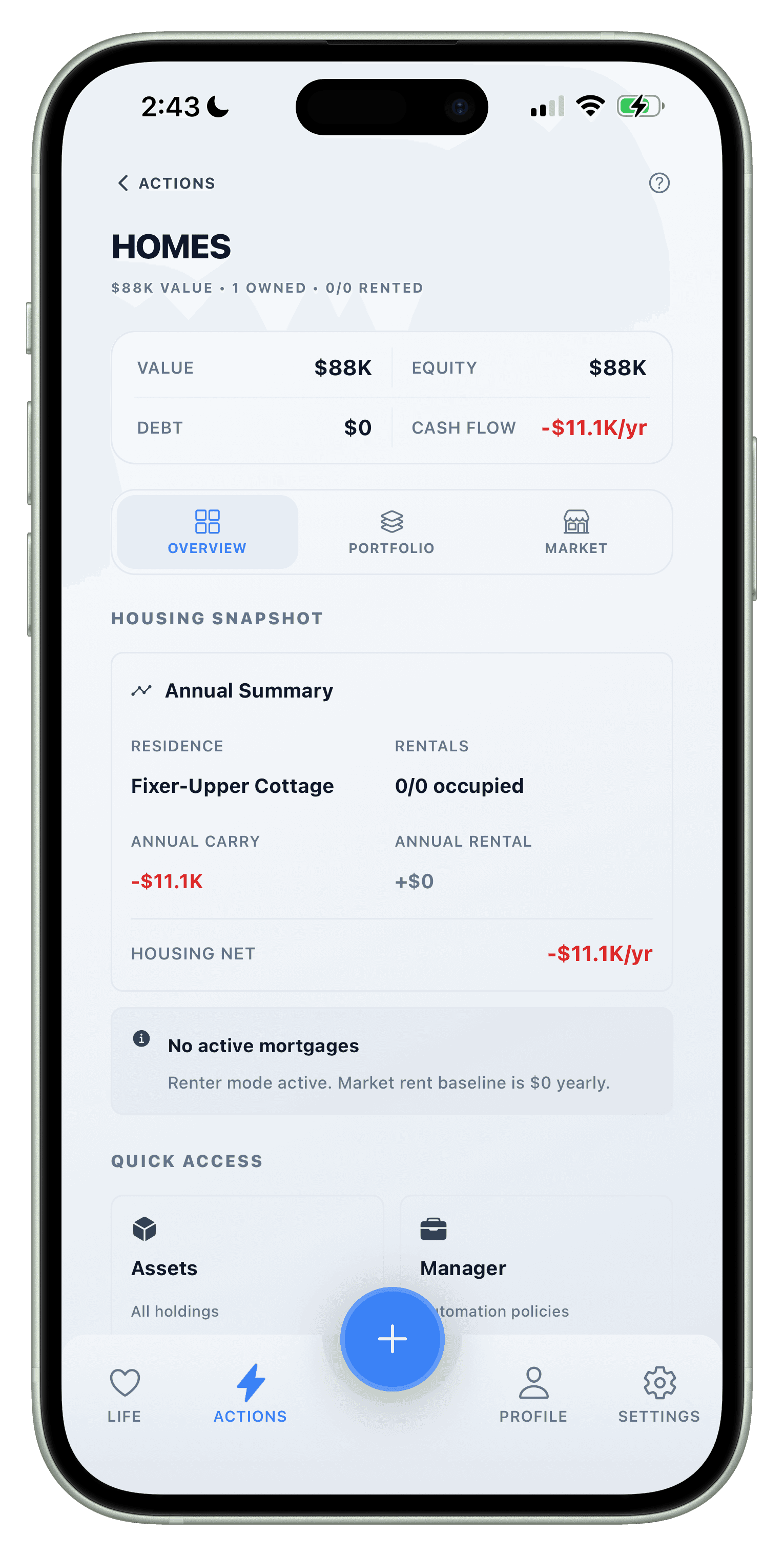 Homes and property management screen